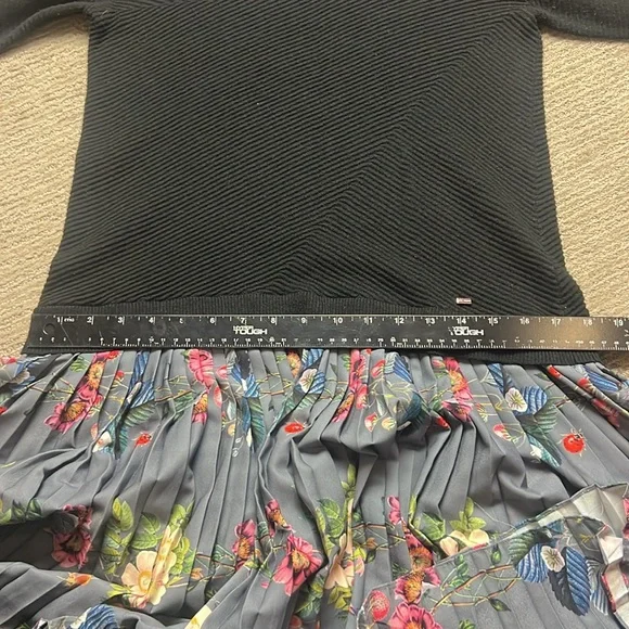 Ted Baker Izitaa Oracle Knit Skater Dress Pleated floral Print Skirt SZ 3 - Picture 9 of 11